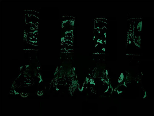25CM 10 Inch Premium Glow in the Dark Halloween Party Theme Heady Bong Gift Box Hookah Water Pipe Bong Glass Bongs With 14mm Downstem And Bowl Ready for Use