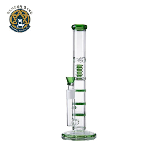 Clear Glass Beaker Bongs Tornado Perc Hookahs Lifebuoy Base Cyclone Percolator Bong Fristted Disc Smoking Water Pipes Green Tobacco Oil Dab Rigs 18mm Female Joint