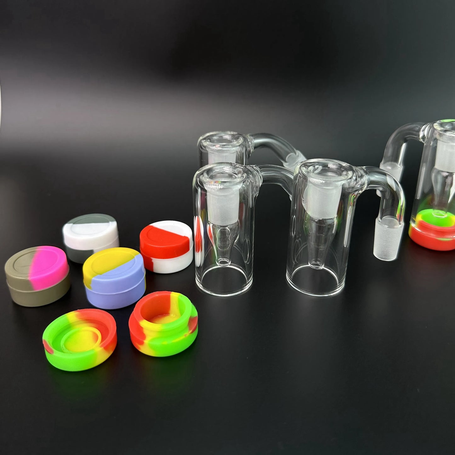 3 Inch Glass Ash Catcher Smoking Bong with 14mm male Colorful Silicone Container Reclaimer Thick Pyrex Ashcatcher 90 45 degree for Water Bongs