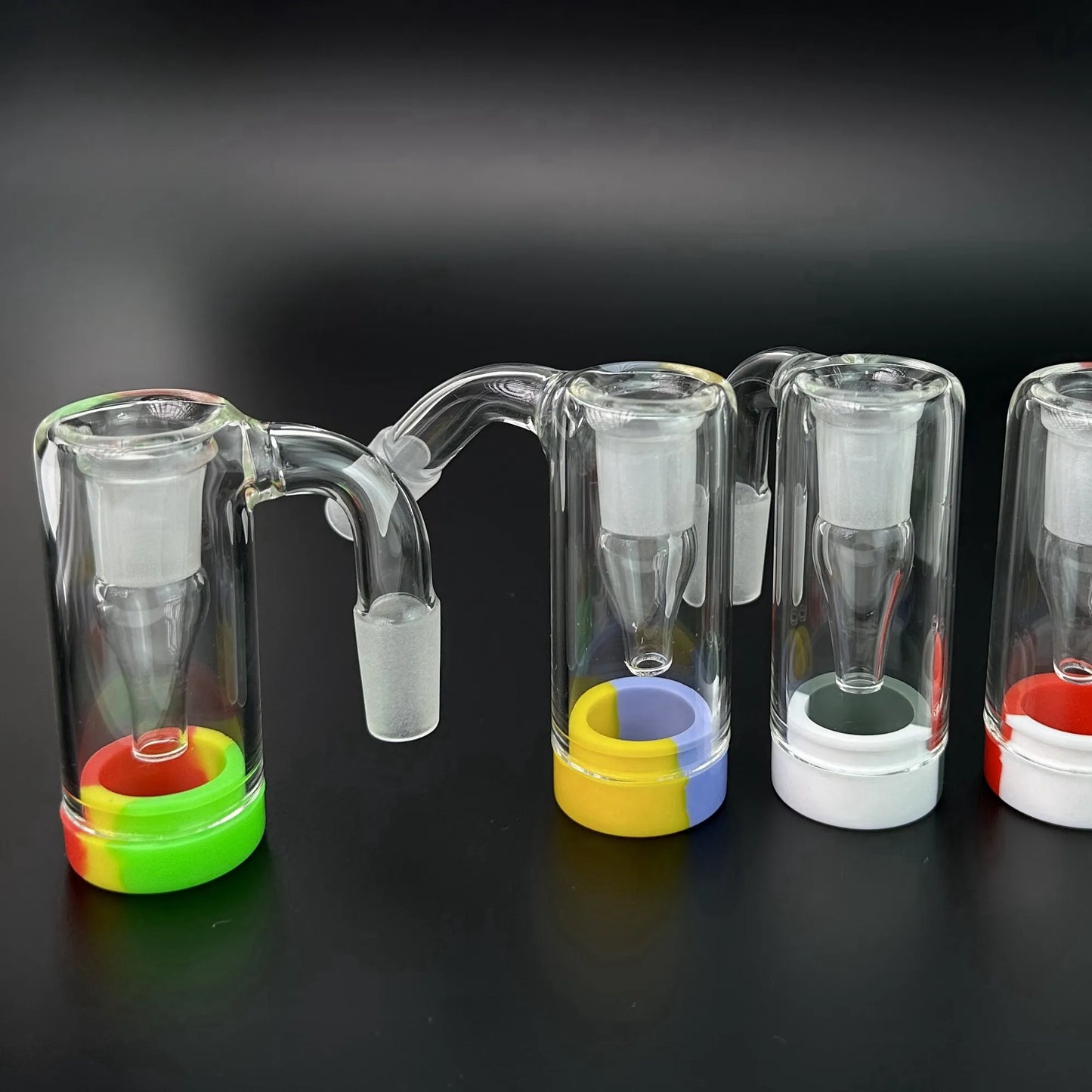 3 Inch Glass Ash Catcher Smoking Bong with 14mm male Colorful Silicone Container Reclaimer Thick Pyrex Ashcatcher 90 45 degree for Water Bongs