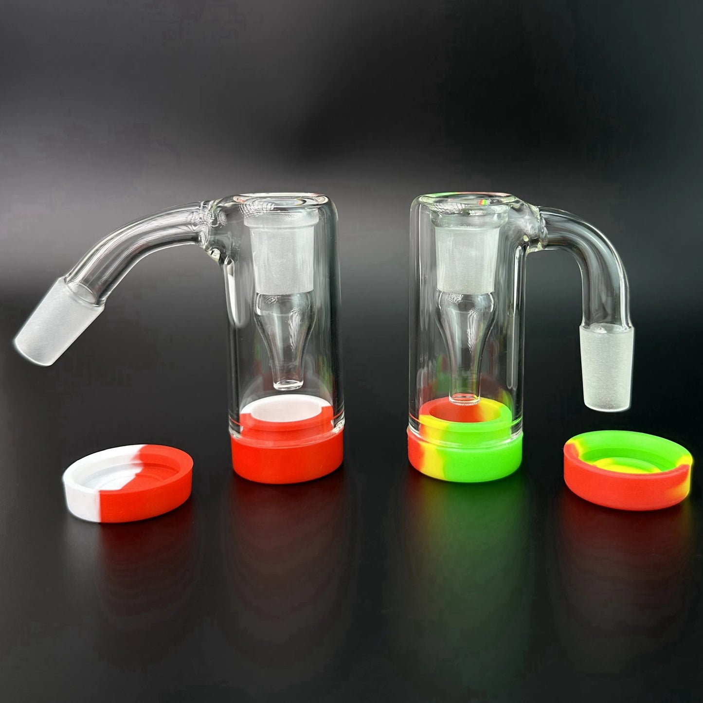 3 Inch Glass Ash Catcher Smoking Bong with 14mm male Colorful Silicone Container Reclaimer Thick Pyrex Ashcatcher 90 45 degree for Water Bongs