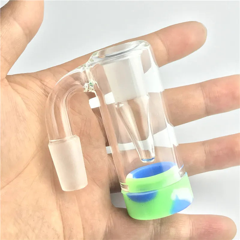 3 Inch Glass Ash Catcher Smoking Bong with 14mm male Colorful Silicone Container Reclaimer Thick Pyrex Ashcatcher 90 45 degree for Water Bongs